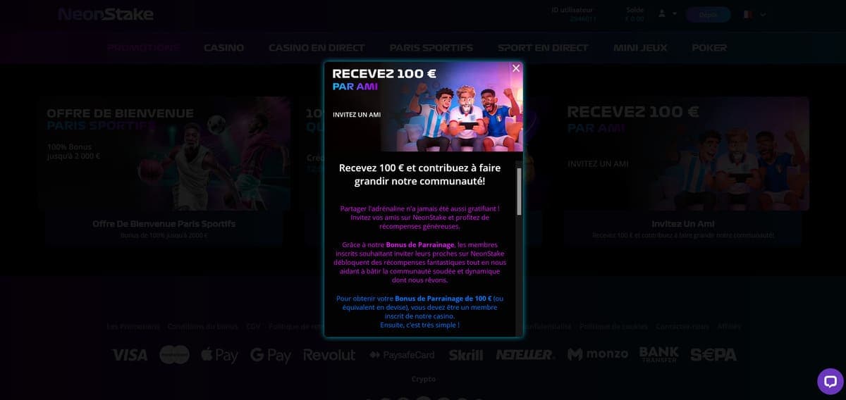 Parrainage NeonStake Casino