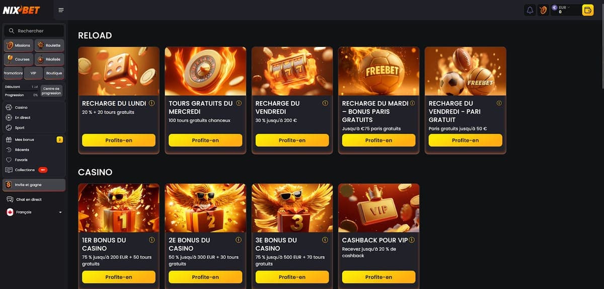 Bonus recharge Nixbet Casino