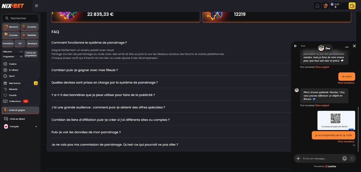 Service client Nixbet Casino