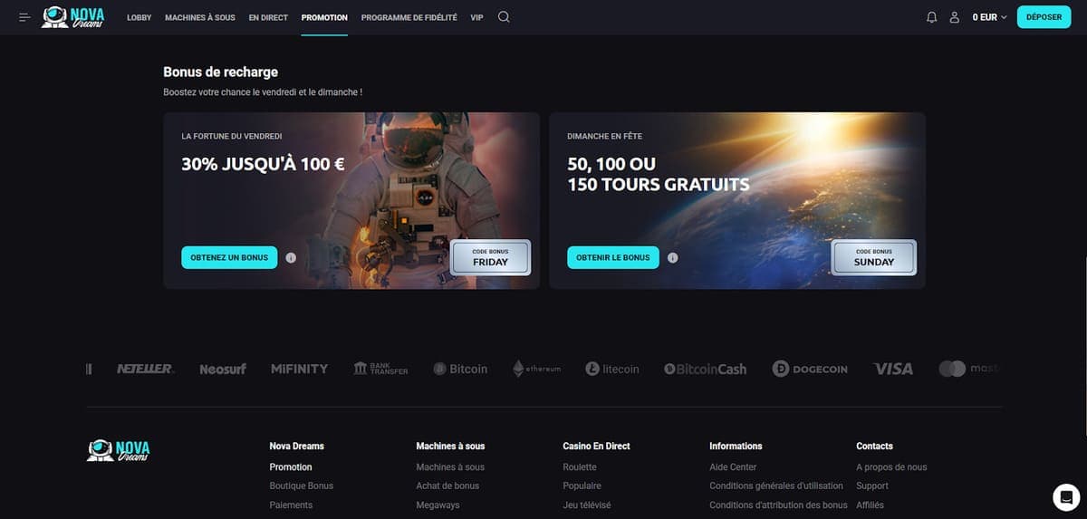 Bonus recharges Nova Dreams Casino