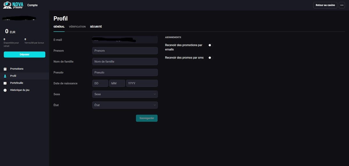 Profil Nova Dreams Casino