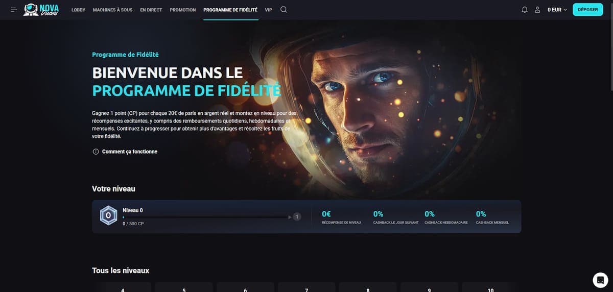Programme fidélité Nova Dreams Casino