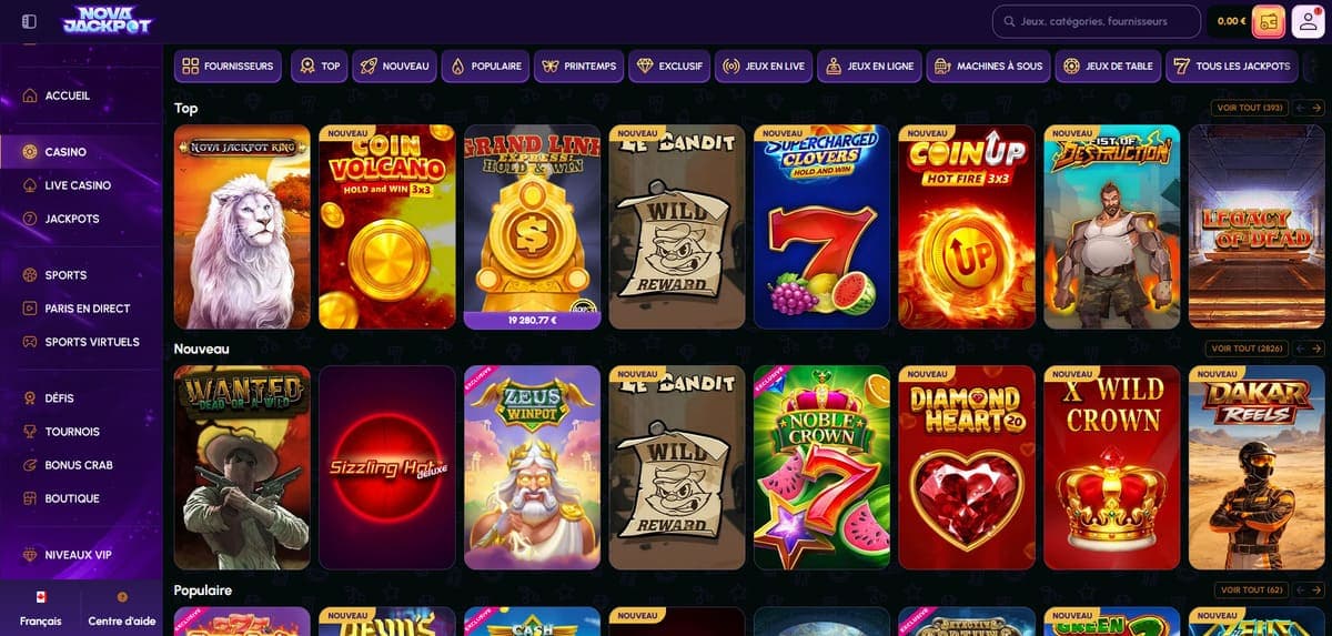Lobby casino NovaJackpot Casino