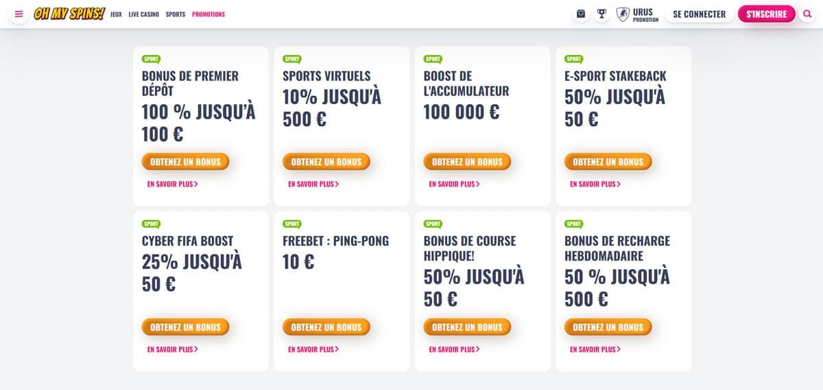 Promos sport OhMySpins Casino
