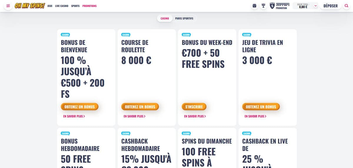 Promotions OhMySpins Casino