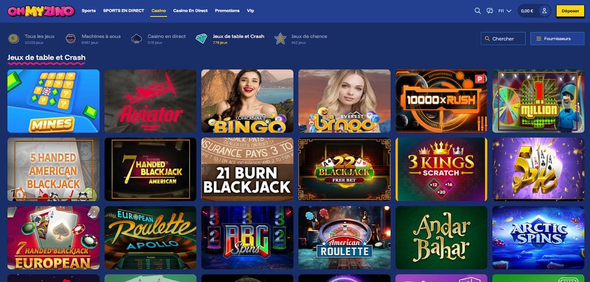Jeux de table OhMyZino Casino