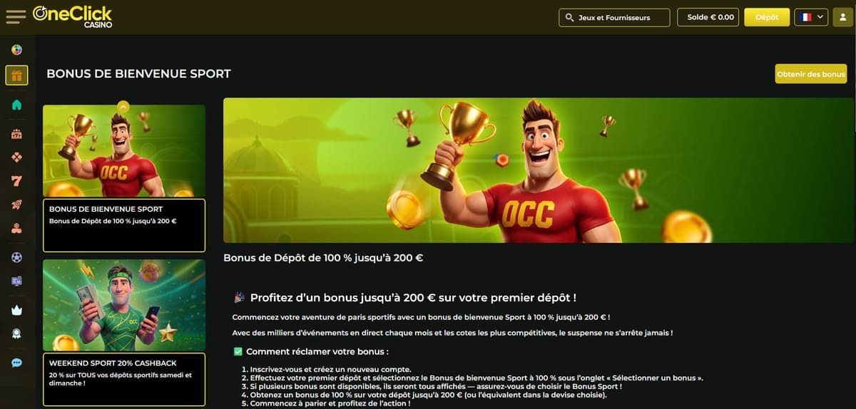 Bonus de bienvenue sport OneClick Casino
