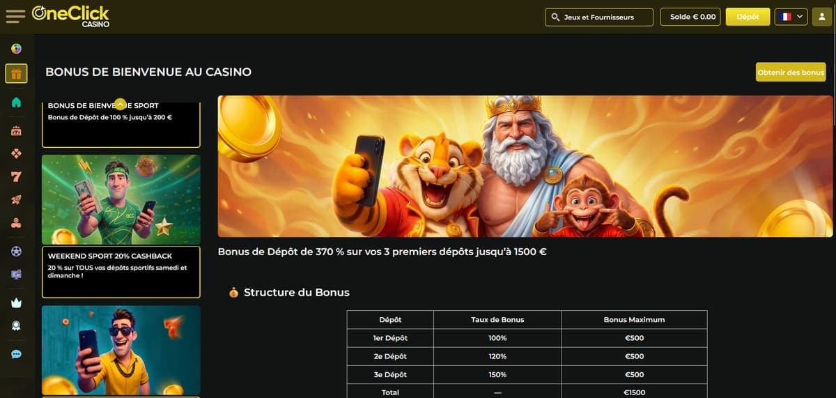 Bonus de bienvenue OneClick Casino
