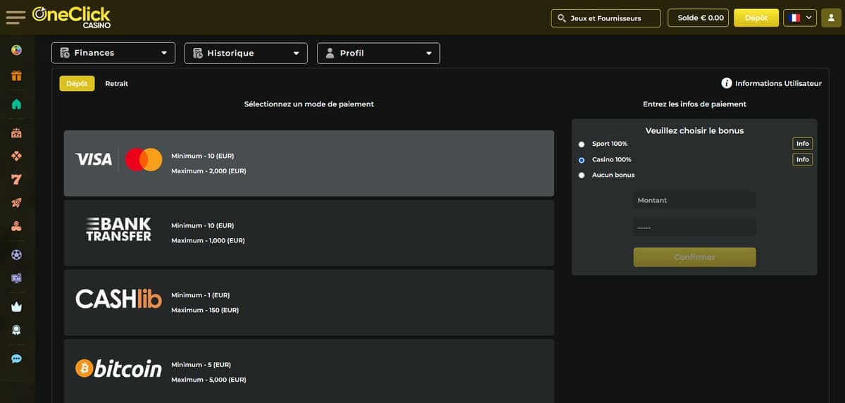 Dépôt OneClick Casino