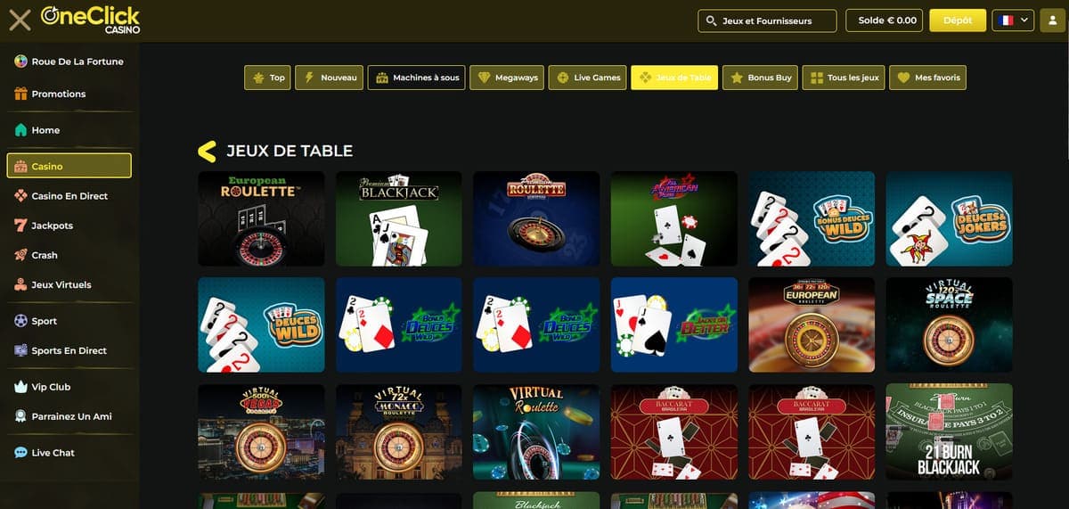 Jeux de table OneClick Casino