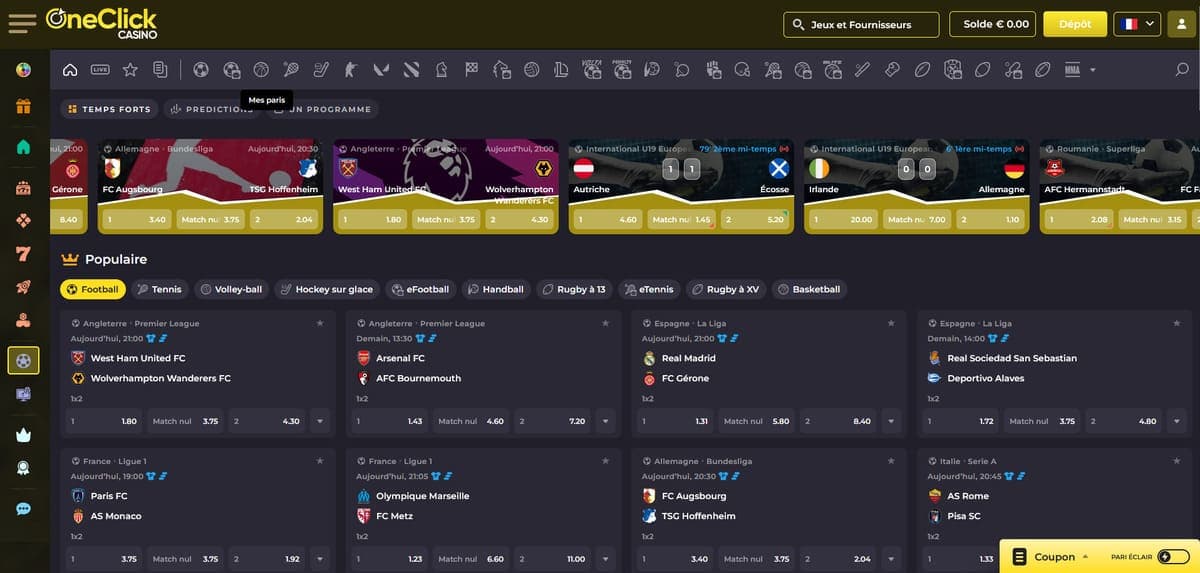 Paris sportifs OneClick Casino