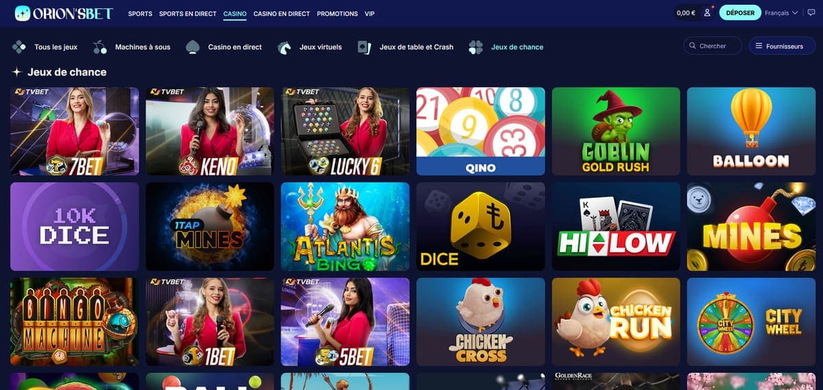 Jeux de chance OrionsBet Casino