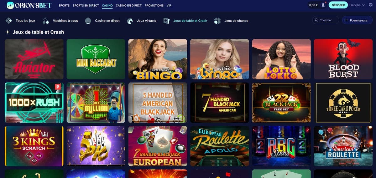 Jeux de table OrionsBet Casino
