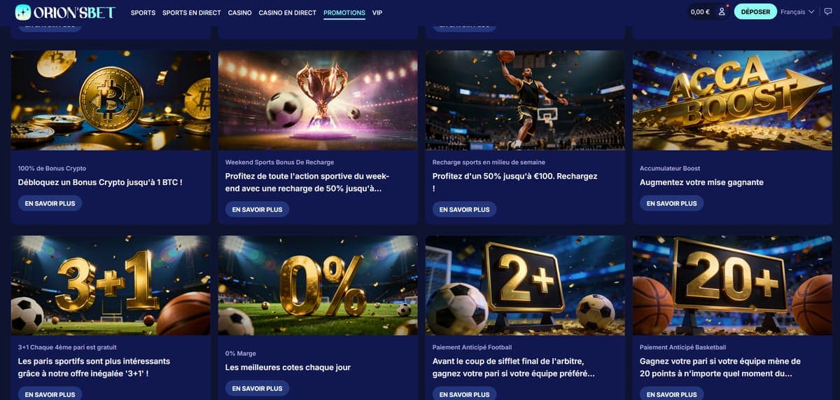 Promos sportives OrionsBet Casino