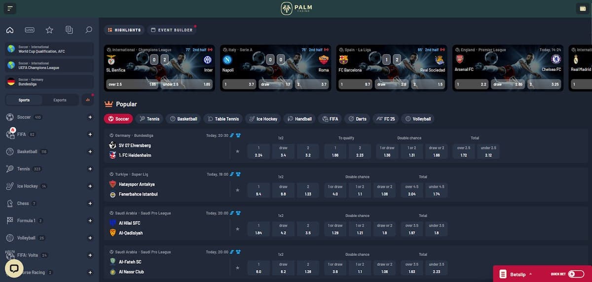 Paris sportifs Palm Casino