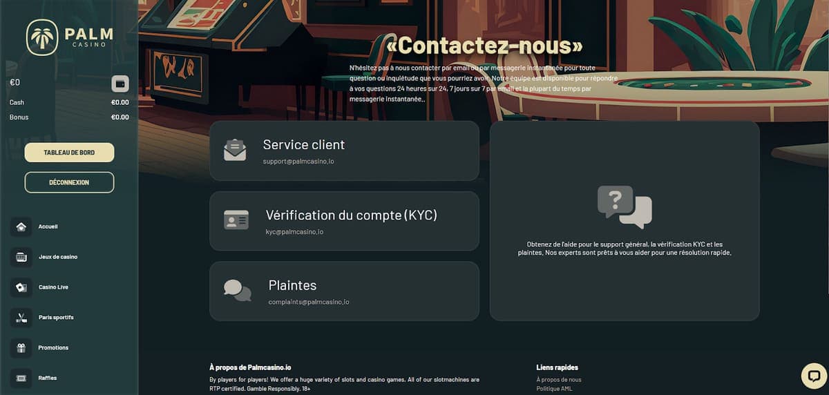 Service client Palm Casino