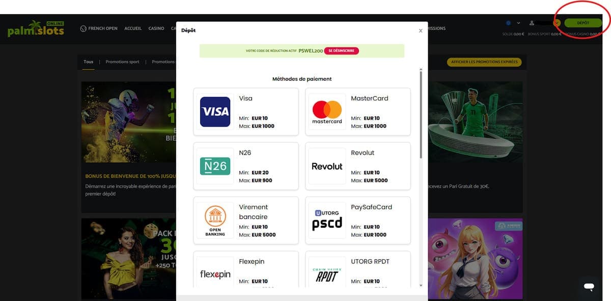 Dépôt Palm Slots Casino