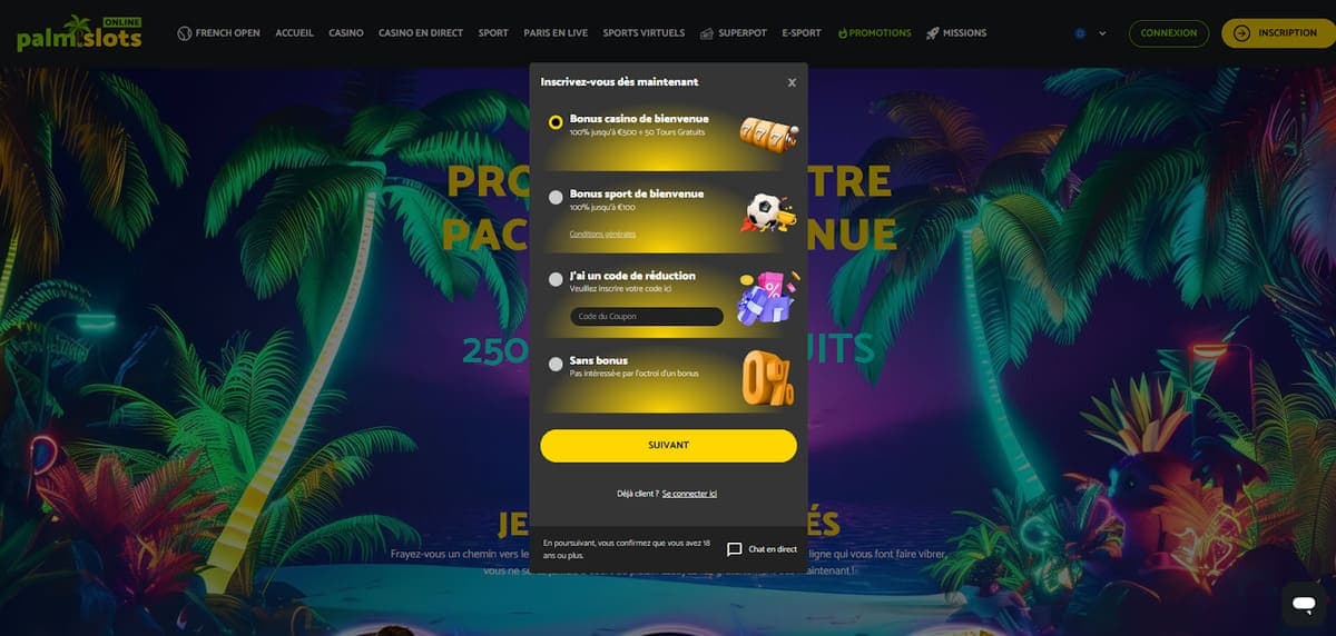 Inscription Palm Slots Casino