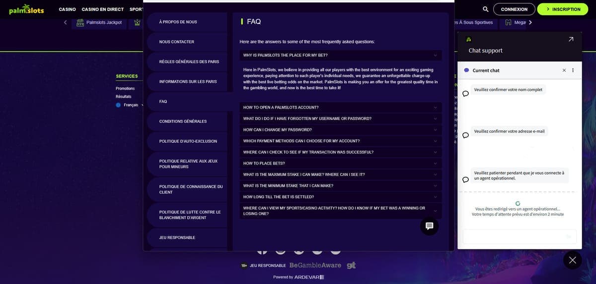 Service client Palm Slots Casino