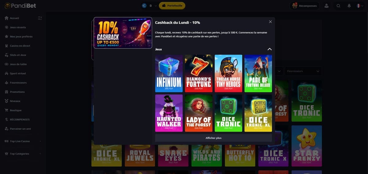 Cashback Pandibet Casino