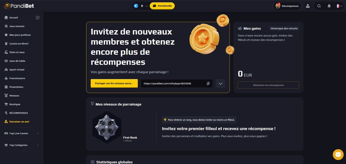Parrainage Pandibet Casino