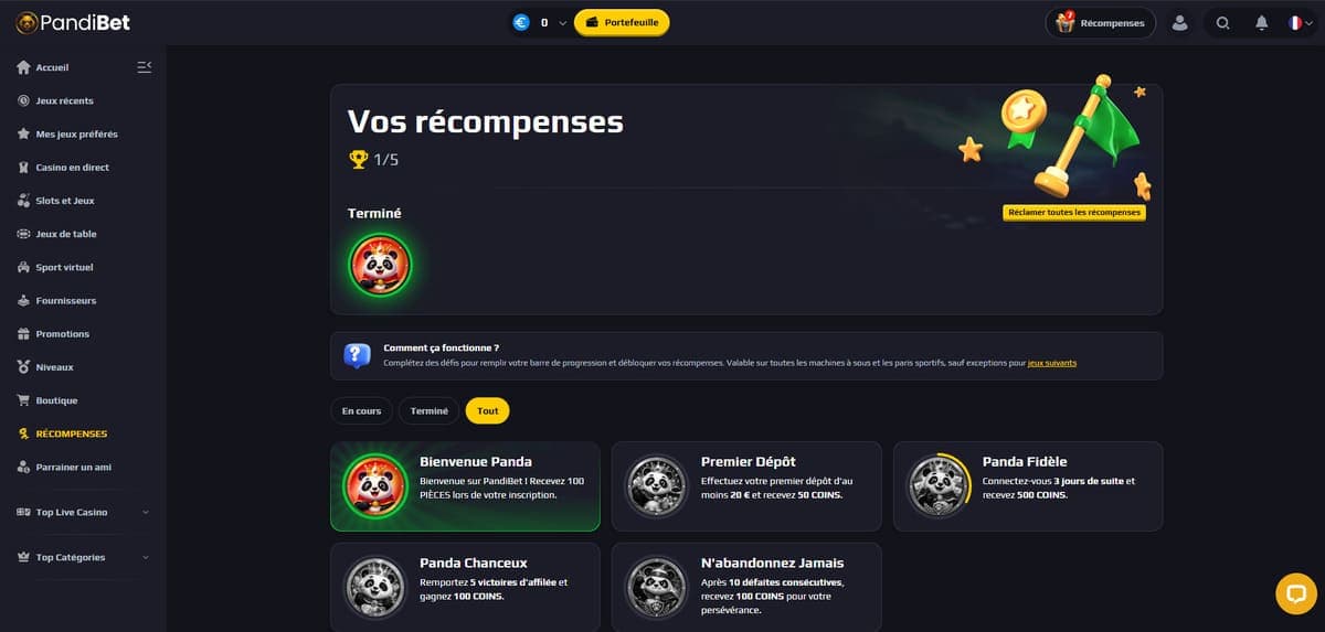 Récompenses Pandibet Casino