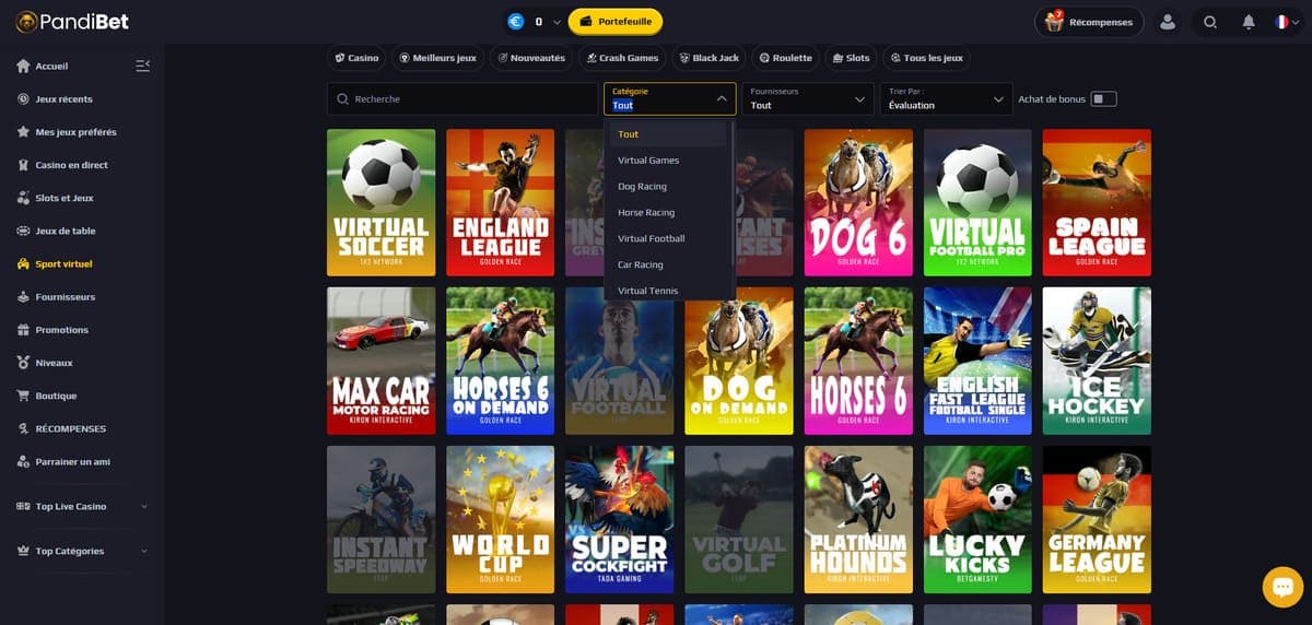 Sport virtuel Pandibet Casino