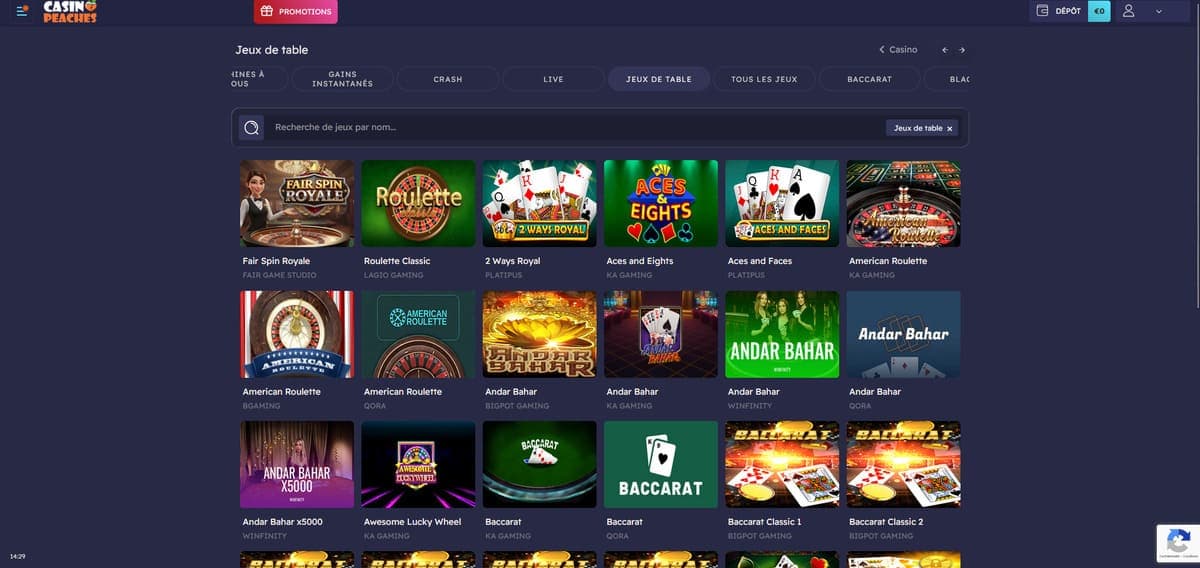 Jeux de table Hype Kasino Casino