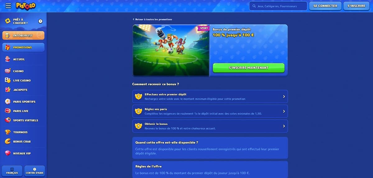 Bonus premier dépôt Pistolo Casino
