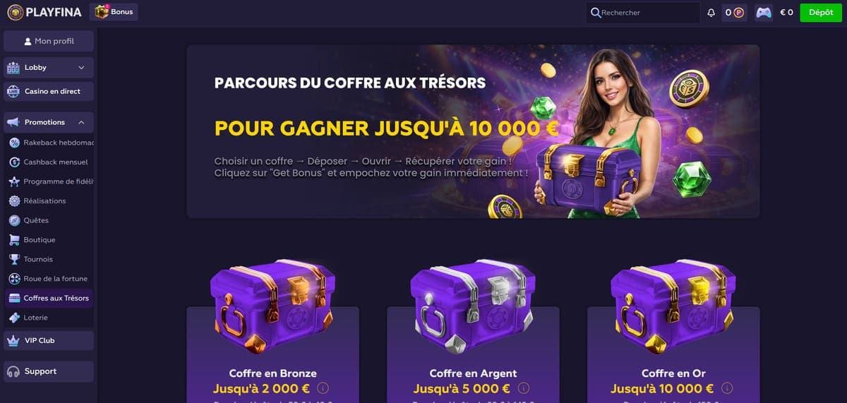 Coffres PlayFina Casino