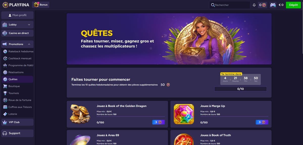 Défis PlayFina Casino