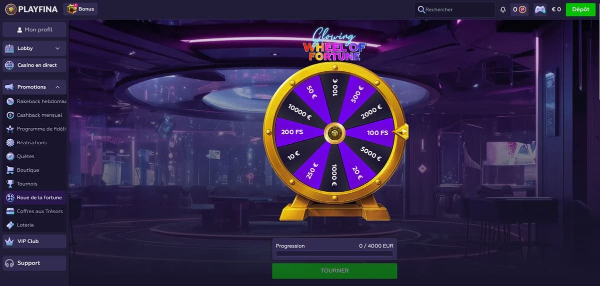 Roue fortune PlayFina Casino