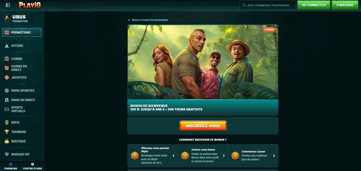 Bonus bienvenue Playio Casino