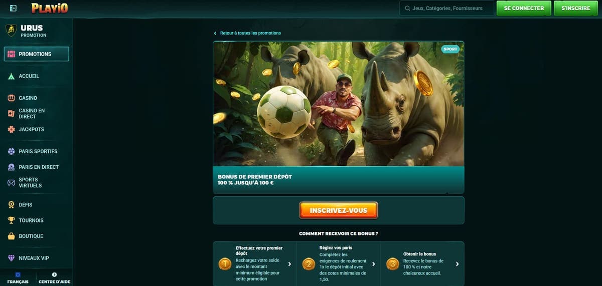 Bonus premier dépôt Playio Casino