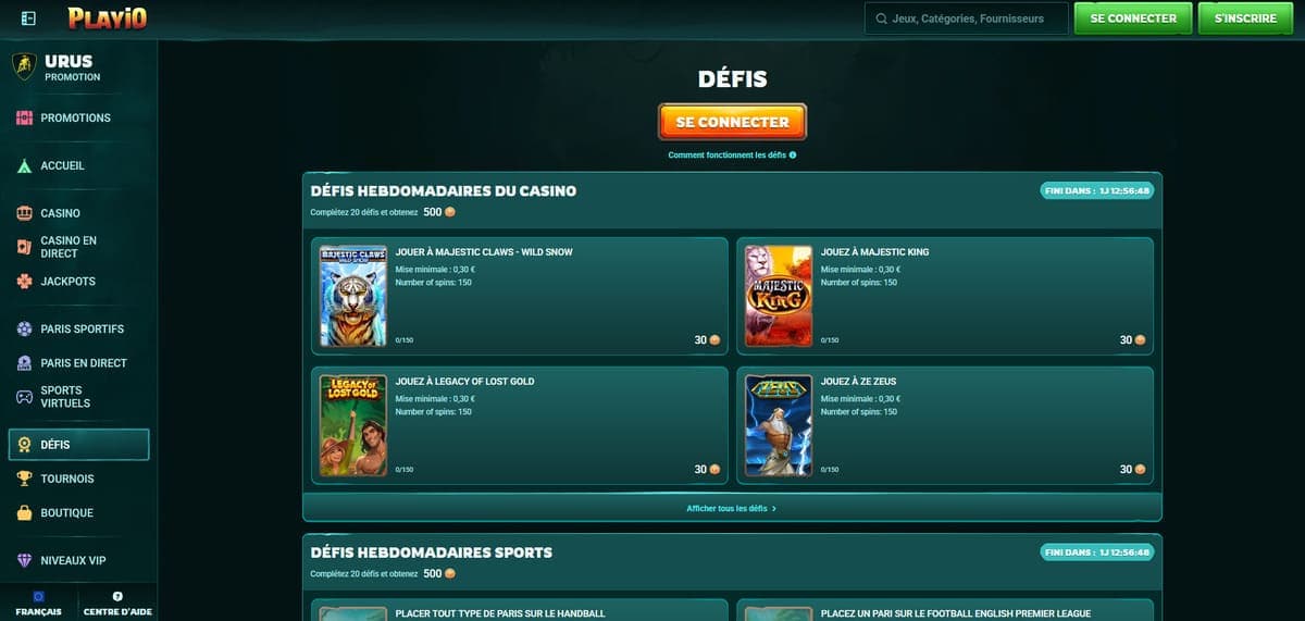 Défis Playio Casino