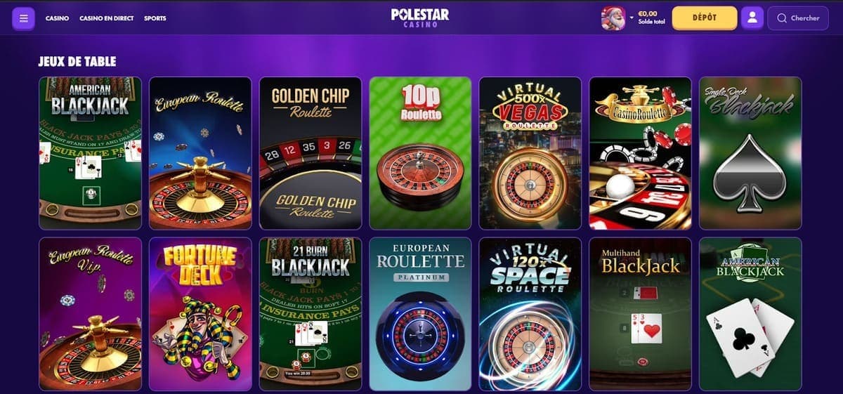 Jeux de table PoleStar Casino