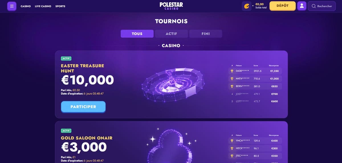 Tournois PoleStar Casino