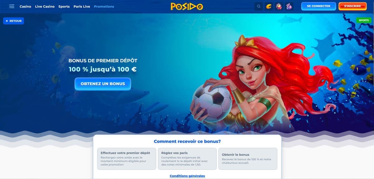 Bonus premier dépôt Posido