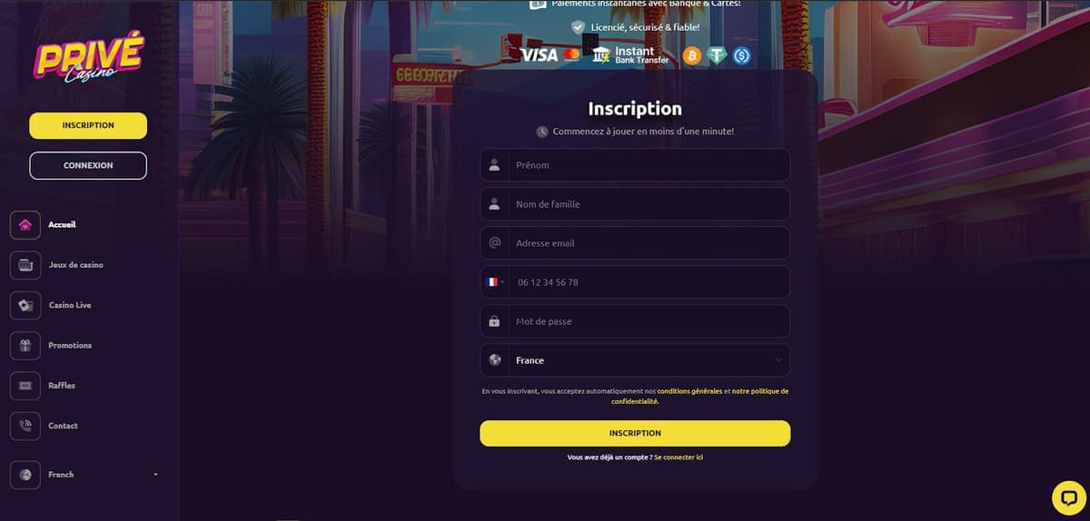 Inscription Privé casino