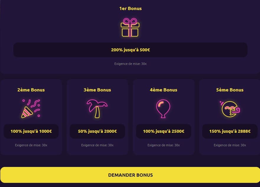 Offre de bienvenue Privé casino