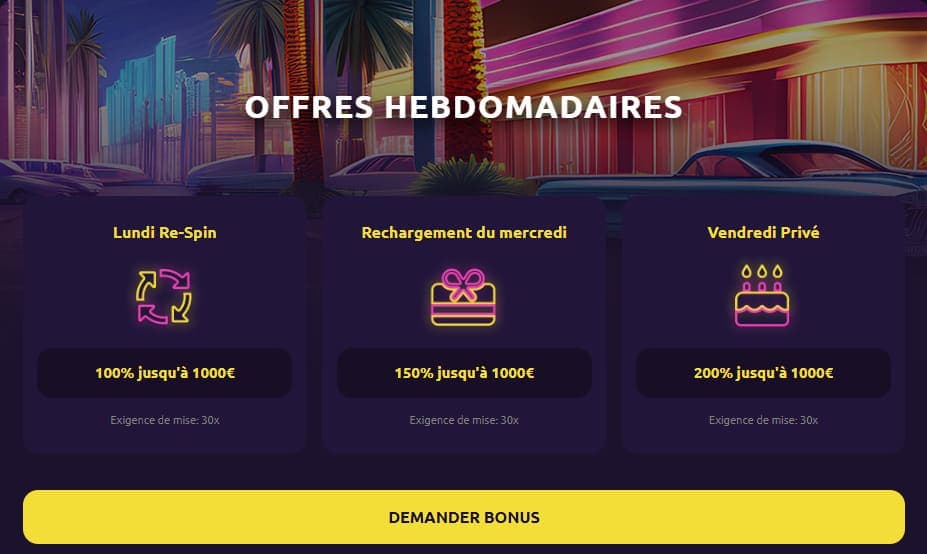 Promotions hebdomadaires Privé casino