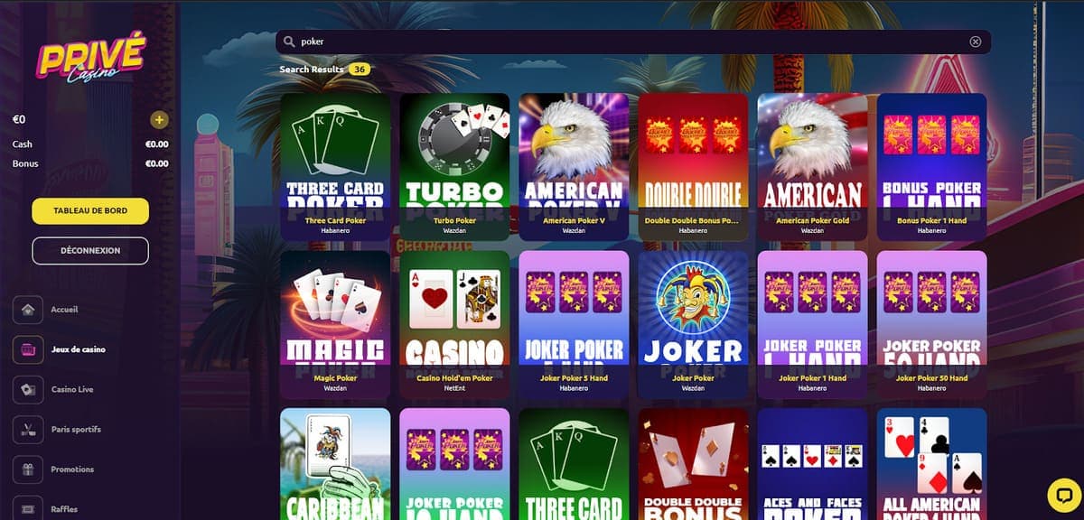 Vidéo poker Privé casino