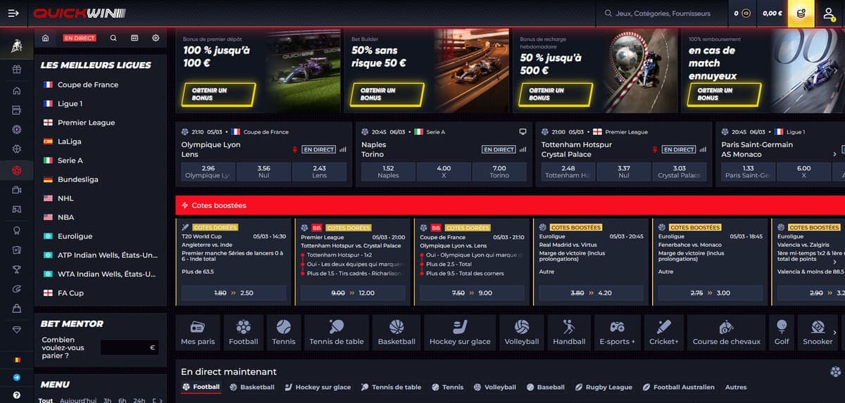 Paris sportifs Quickwin Casino