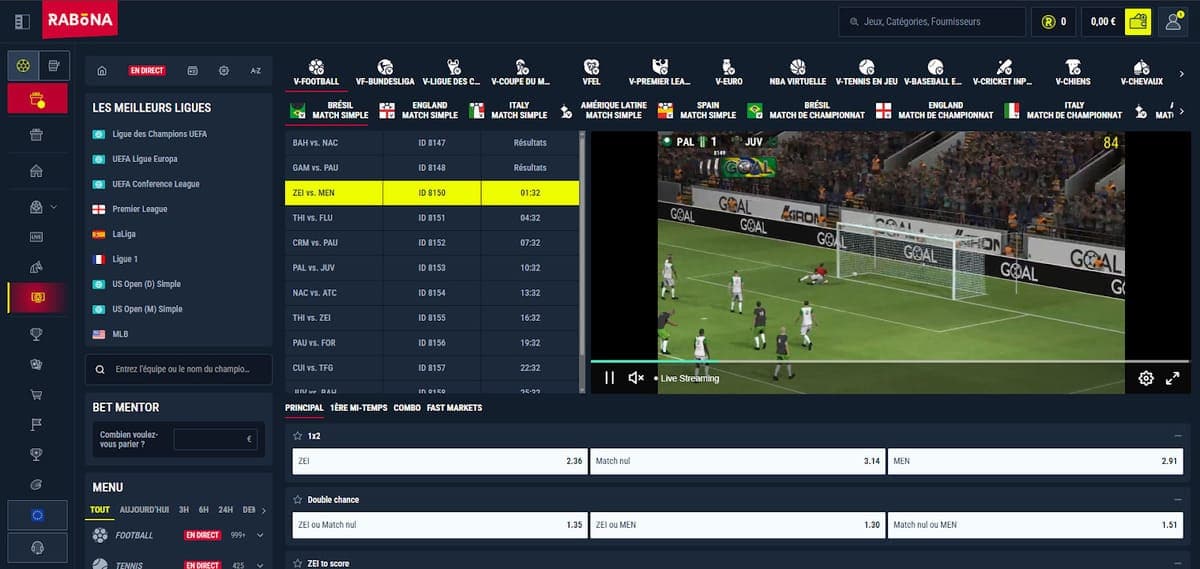 Sport virtuel Rabona Casino