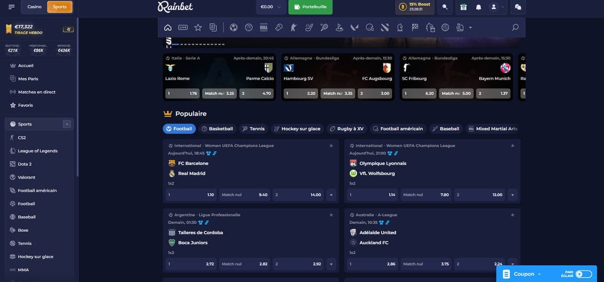 Bookmaking Rainbet Casino