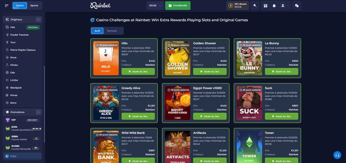 Défis Rainbet Casino