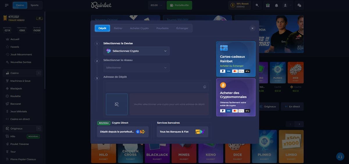Dépôt Rainbet Casino