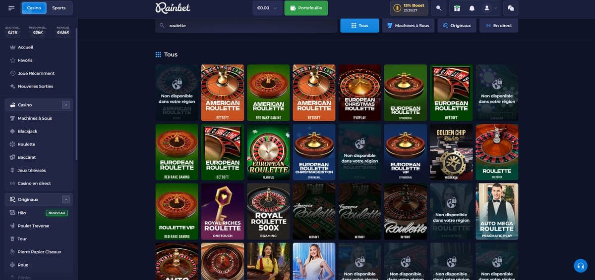 Jeux de table Rainbet Casino
