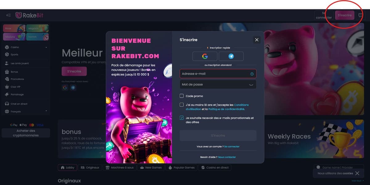 Inscription akebit Casino