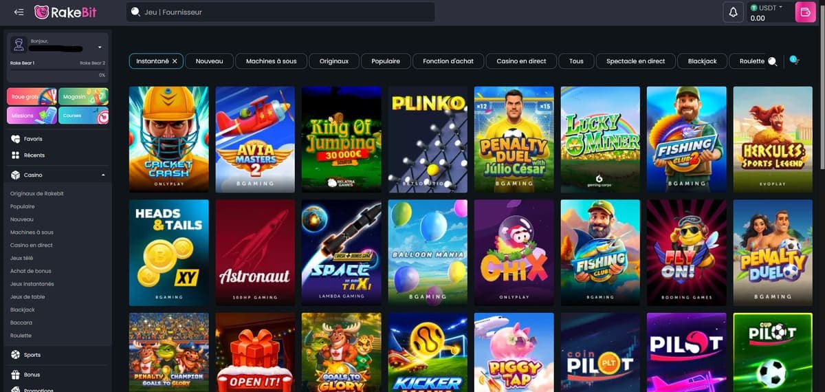 Jeux instantanés Rakebit Casino